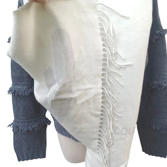 Alexander McQueen Oversized Graffiti Logo Scarf Ivory Silver Wool Silk NWT Rare - Picture 6 of 16